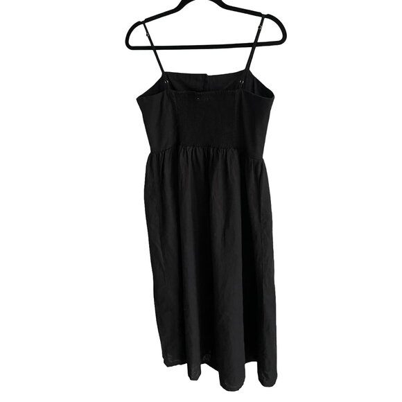H&M Black Linen Cotton Blend Buttons Dress Midi Smocked, Women's Medium, Flaw - Picture 3 of 16
